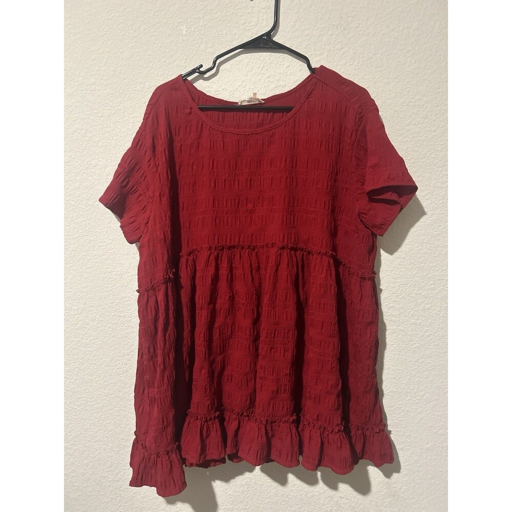 Entro Woman’s Ruffle Tiered Mini Dress Red 1X Short Sleeve